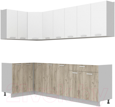 Кухонный гарнитур Интерлиния Мила Лайт 1.2x2.6 без столешницы (белый платинум/дуб серый)