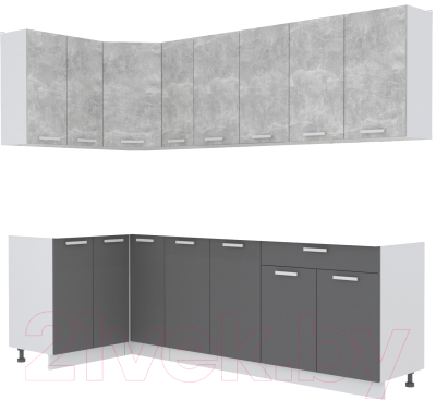 Кухонный гарнитур Интерлиния Мила Лайт 1.2x2.5 без столешницы (бетон/антрацит)