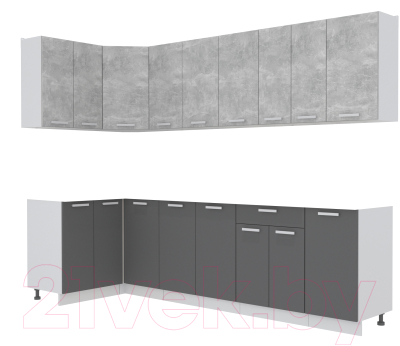 Готовая кухня Интерлиния Мила Лайт 1.2x2.8 без столешницы (бетон/антрацит)
