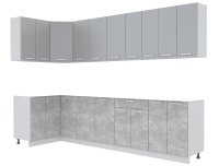 Кухонный гарнитур Интерлиния Мила Лайт 1.2x3.0 без столешницы (серебристый/бетон) - 