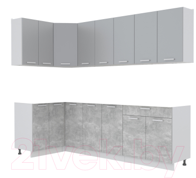 Готовая кухня Интерлиния Мила Лайт 1.2x2.6 без столешницы (серебристый/бетон)