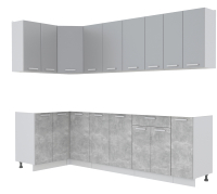 Кухонный гарнитур Интерлиния Мила Лайт 1.2x2.7 без столешницы (серебристый/бетон) - 
