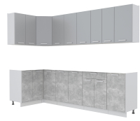 Кухонный гарнитур Интерлиния Мила Лайт 1.2x2.8 без столешницы (серебристый/бетон) - 