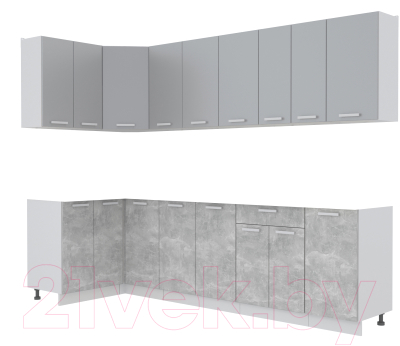 Готовая кухня Интерлиния Мила Лайт 1.2x2.8 без столешницы (серебристый/бетон)