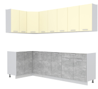 Кухонный гарнитур Интерлиния Мила Лайт 1.2x2.6 без столешницы (ваниль/бетон) - 