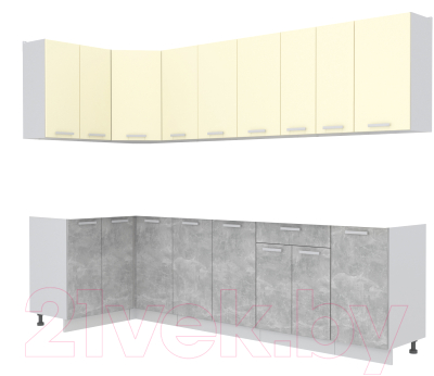 Готовая кухня Интерлиния Мила Лайт 1.2x2.8 без столешницы (ваниль/бетон)
