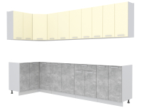Кухонный гарнитур Интерлиния Мила Лайт 1.2x3.0 без столешницы (ваниль/бетон) - 