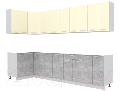 Готовая кухня Интерлиния Мила Лайт 1.2x3.0 без столешницы (ваниль/бетон)