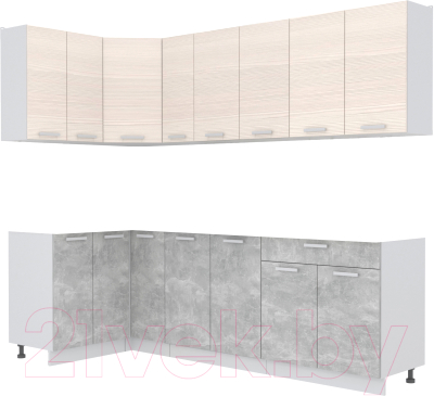Кухонный гарнитур Интерлиния Мила Лайт 1.2x2.5 без столешницы  (вудлайн кремовый/бетон)