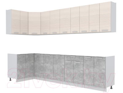 Готовая кухня Интерлиния Мила Лайт 1.2x3.0 без столешницы (вудлайн кремовый/бетон)