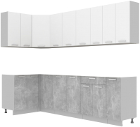 Кухонный гарнитур Интерлиния Мила Лайт 1.2x2.7 без столешницы (белый платинум/бетон) - 