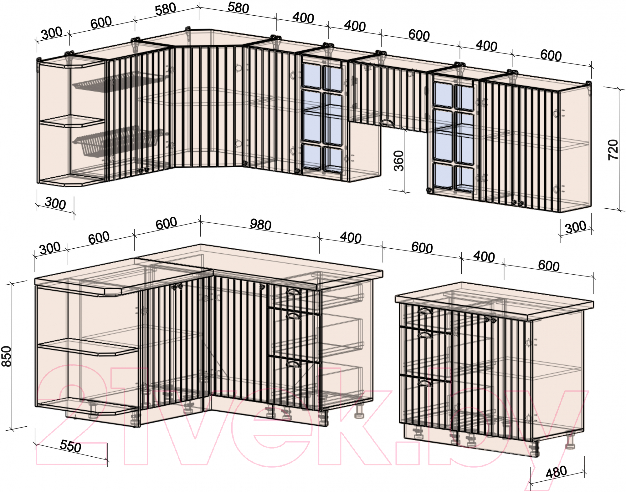 Готовая кухня Интерлиния Берес 1.5x3.0 левая