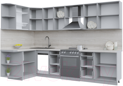 Готовая кухня Интерлиния Берес 1.5x3.0 левая (дуб полярный/серый каспий)