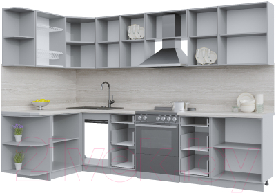 Кухонный гарнитур Интерлиния Берес 1.5x3.0 левая (дуб снежный/серый каспий)