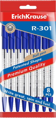 Набор шариковых ручек Erich Krause R-301 Classic Stick&Grip / 56617 (8шт, синий) - 