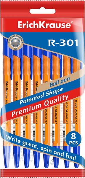 Набор шариковых ручек Erich Krause R-301 Orange Stick / 56614 (8шт, синий)