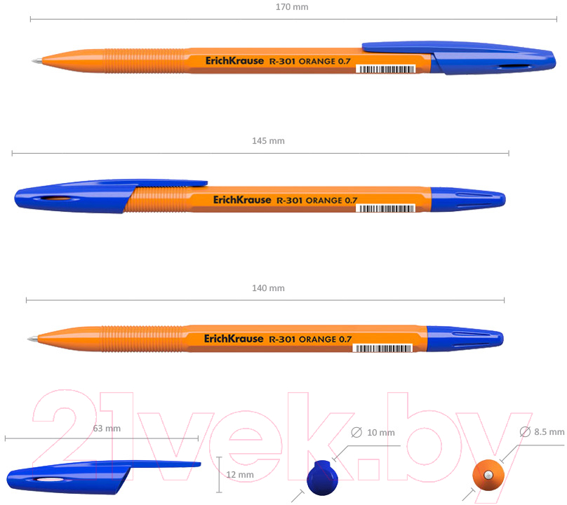 Набор шариковых ручек Erich Krause R-301 Orange Stick / 56614 (8шт, синий) — фото 4