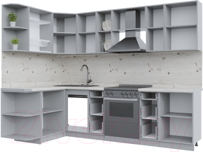 Кухонный гарнитур Интерлиния Берес 1.5x2.7 левая (дуб снежный/дуб королевский/серый каспий)