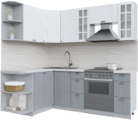 Кухонный гарнитур Интерлиния Берес 1.5x2.2 левая (дуб полярный/дуб серый/травертин серый) - 