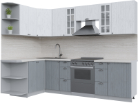 Кухонный гарнитур Интерлиния Берес 1.5x2.7 левая (дуб полярный/дуб серый/травертин серый) - 