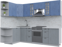 Кухонный гарнитур Интерлиния Берес 1.5x2.7 левая (дуб лазурный/дуб серый/серый каспий) - 