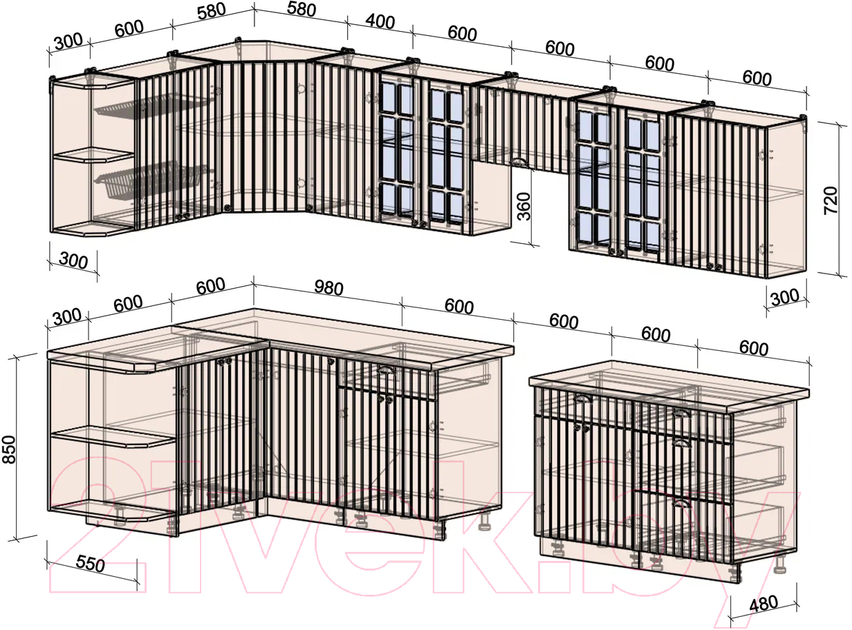 Готовая кухня Интерлиния Берес 1.5x3.4 левая