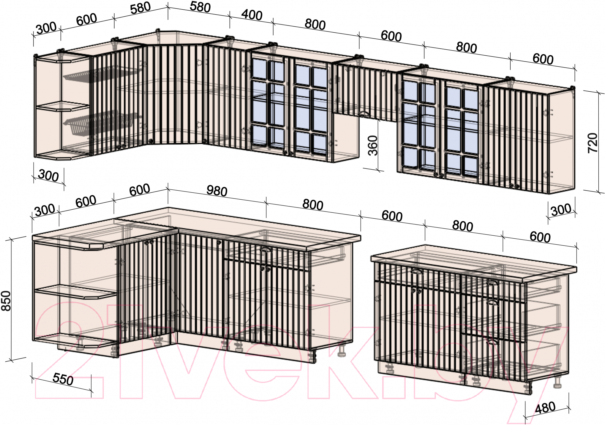 Готовая кухня Интерлиния Берес 1.5x3.8 левая