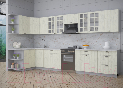 Кухонный гарнитур Интерлиния Берес 1.5x3.8 левая (дуб снежный/серый каспий)