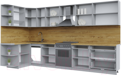 Готовая кухня Интерлиния Берес 1.5x3.6 левая (дуб снежный/серый каспий)