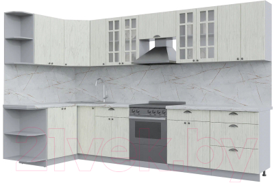 Готовая кухня Интерлиния Берес 1.5x3.3 левая (дуб снежный/серый каспий)