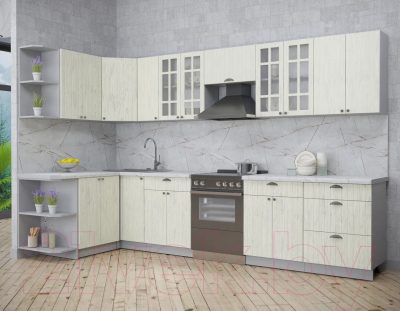 Кухонный гарнитур Интерлиния Берес 1.5x3.3 левая (дуб снежный/серый каспий)