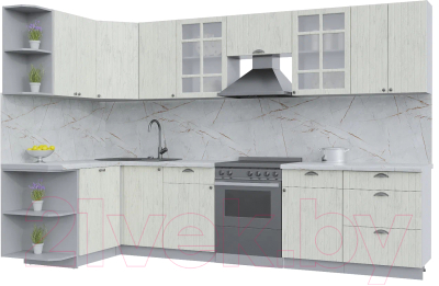 Готовая кухня Интерлиния Берес 1.5x3.2 левая (дуб снежный/серый каспий)