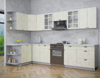 Кухонный гарнитур Интерлиния Берес 1.5x3.2 левая (дуб снежный/серый каспий)