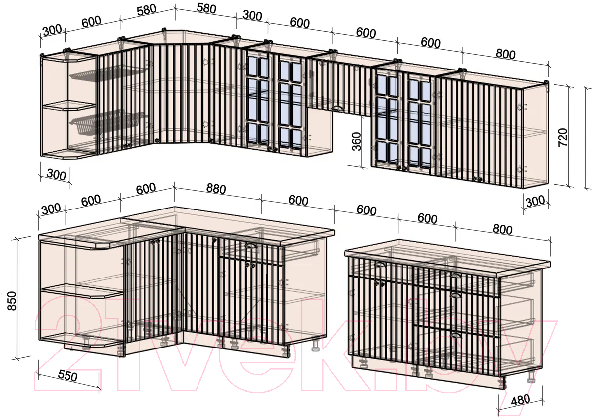 Готовая кухня Интерлиния Берес 1.5x3.5 левая