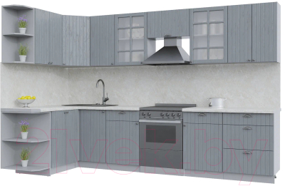 Готовая кухня Интерлиния Берес 1.5x3.2 левая (дуб серый/опал светлый)