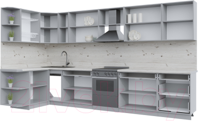 Готовая кухня Интерлиния Берес 1.5x3.7 левая (дуб серый/опал светлый)