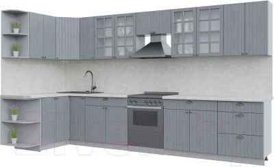 Готовая кухня Интерлиния Берес 1.5x3.7 левая (дуб серый/опал светлый)