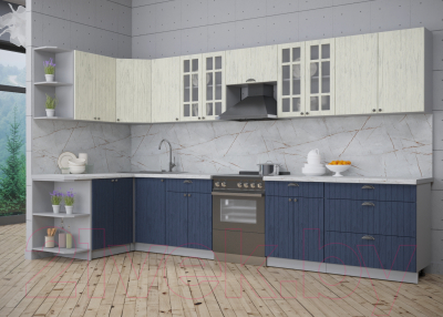 Готовая кухня Интерлиния Берес 1.5x3.6 левая (дуб снежный/дуб королевский/серый каспий)