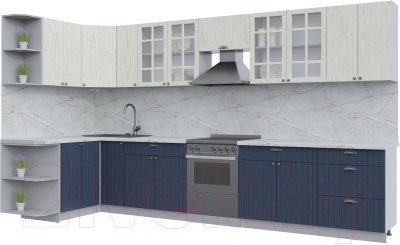 Готовая кухня Интерлиния Берес 1.5x3.7 левая (дуб снежный/дуб королевский/серый каспий)