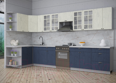Готовая кухня Интерлиния Берес 1.5x3.7 левая (дуб снежный/дуб королевский/серый каспий)