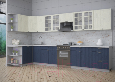 Готовая кухня Интерлиния Берес 1.5x3.8 левая (дуб снежный/дуб королевский/серый каспий)