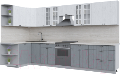 Готовая кухня Интерлиния Берес 1.5x3.6 левая (дуб полярный/дуб серый/травертин серый)
