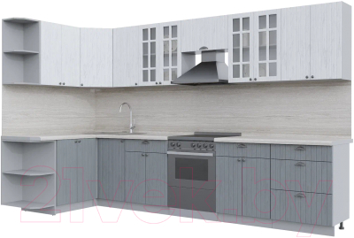 Готовая кухня Интерлиния Берес 1.5x3.4 левая (дуб полярный/дуб серый/травертин серый)