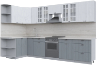 Кухонный гарнитур Интерлиния Берес 1.5x3.3 левая (дуб полярный/дуб серый/травертин серый) - 