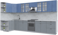 Кухонный гарнитур Интерлиния Берес 1.5x3.8 левая (дуб лазурный/дуб серый/серый каспий) - 