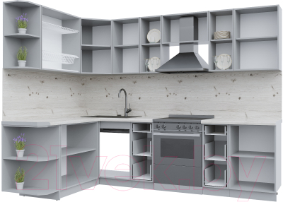 Кухонный гарнитур Интерлиния Берес 1.7x2.7 левая (дуб серый/опал светлый)