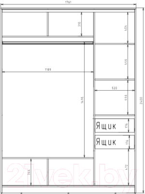 Шкаф-купе Рэйгрупп 176 SSX Elgon РГ-03.04 (сосна натуральная/хром) - Схема