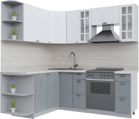 Кухонный гарнитур Интерлиния Берес 1.7x2.1 левая (дуб полярный/дуб серый/травертин серый) - 