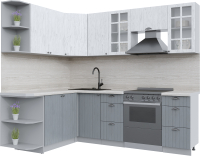 Кухонный гарнитур Интерлиния Берес 1.7x2.4 левая (дуб полярный/дуб серый/травертин серый) - 