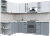 Кухонный гарнитур Интерлиния Берес 1.7x2.7 левая (дуб полярный/дуб серый/травертин серый) - 